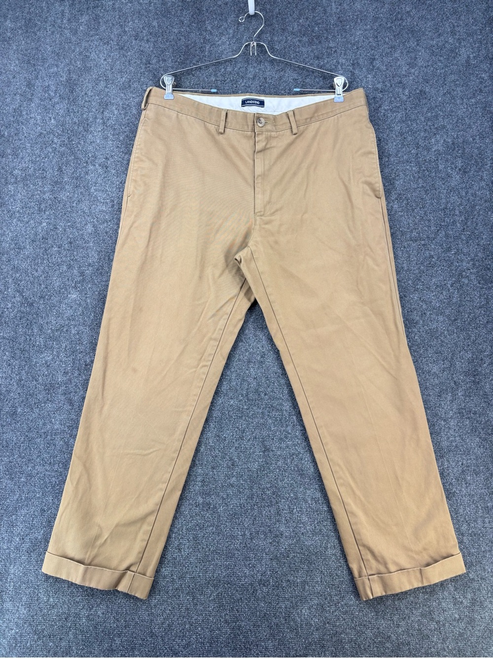Lands End No Iron Tailored Fit Preppy Tan Chino Cuffed Pants Men’s 36X29*